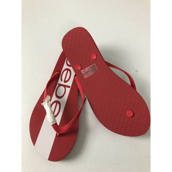🌹Women’s Flip Flops Bebe Tierla Lightly Cushioned Footbed Size 5/6 Red/ White - Picture 7 of 12